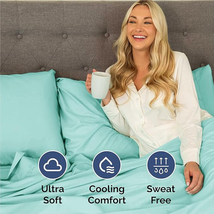King 6 Piece Sheet Set - Comfy Breathable & Cooling - Ultra Soft Hotel Luxury Bedding Set w/ 8-16 Inch Deep Pockets - 1 Flat & 1 Fitted Sheet & 4 Pillowcases - Wrinkle Free and Easy Care - Spa Blue