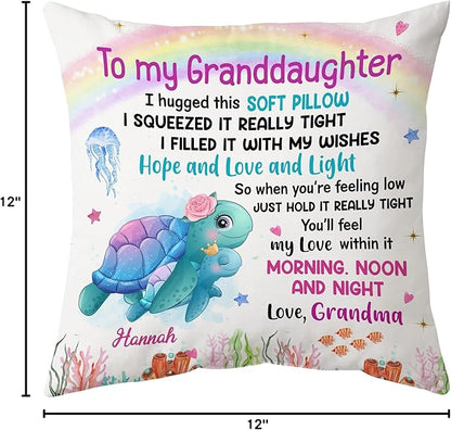 Hyturtle Personalized to My Granddaughter Pillow (Insert Included) Gifts from Grandma - Birthday Graduation Gifts for Granddaughter - Sea Turtle Custom Name Sofa Couch Cushion Home Decor Throw Pillow