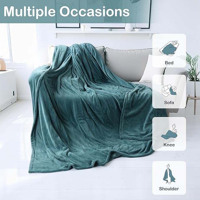 Electric Heated Blanket Twin Size 62"x84", Fast Heating Throw, Soft Plush Microplush for Bed & Couch, 10 Hours Auto Off & 4 Heating Levels, Machine Washable, Gifts for Grandma & Family-Teal