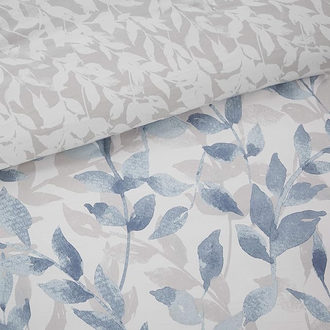 Madison Park Essentials Cozy Bed in a Bag Reversible Comforter with Complete Sheet Set - Modern Botanical Print All Season Cover, Shams, Decorative Pillow, Cal King(104"x92"), Blue 8 Piece