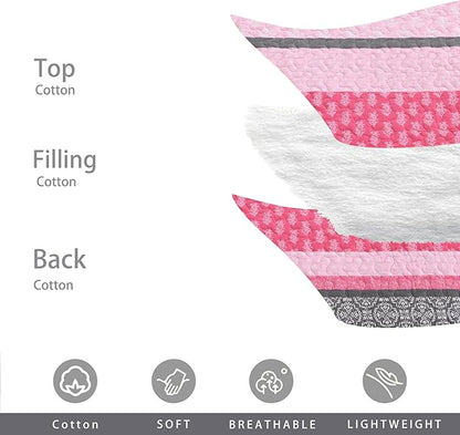 Homzard Quilts Queen Size, Cotton Comforter Set, Hot Pink Grey Queen Bed Set, Lightweight Striped Bedding, Farmhouse Bedspread All Season 3 Pieces