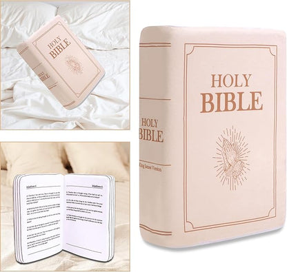 Bible Pillow Book Plush That Opens, for Kids Adults Christian Gifts, Cozy Faith Bible Pillow (Beige)