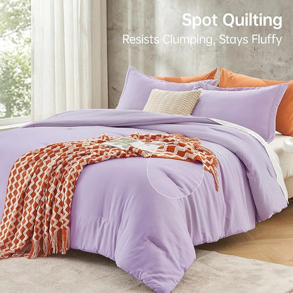 MUXHOMO Queen Comforter Set, All Season Ultra Soft Down Alternative Bedding - 3 Piece Lightweight Bed Set Includes 1 Comforter (90"x90") and 2 Pillow Shams (20"x26"), Crystal Purple