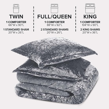 Comfort Spaces Juliette Luxe Comforter Set Velvet Lush with Soft Brushed Microfiber Reverse, All Season Cozy Velvet Bedding Sets, Fluffy Comforter Bed Set, Matching Sham, Grey Twin/Twin XL 2 Piece