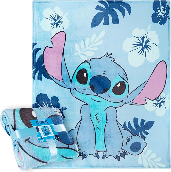 Disney Stitch Throw Blanket Soft Fleece Blanket Bedroom Accessories 59 x 51” (Light Blue Stitch)