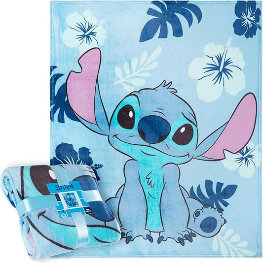 Disney Stitch Throw Blanket Soft Fleece Blanket Bedroom Accessories 59 x 51” (Light Blue Stitch)