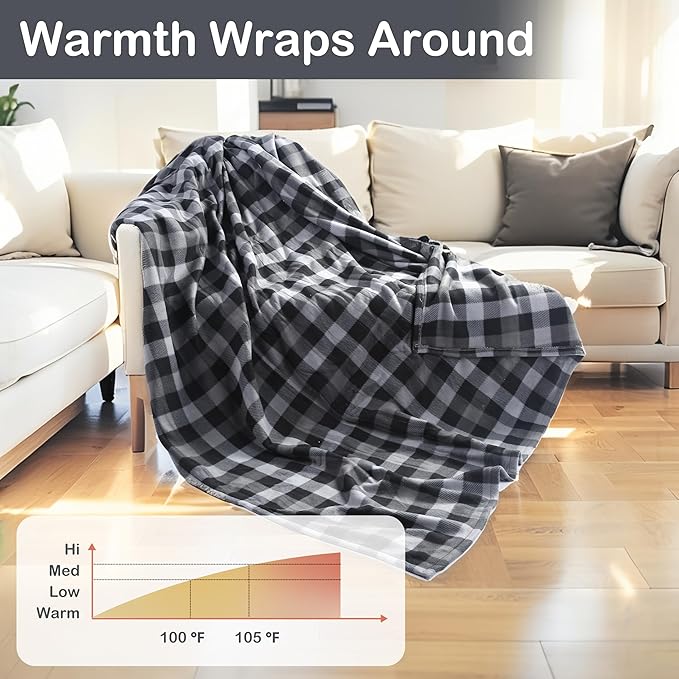 Electric Heated Blanket Full Size 72"x84",Fast Heating, Soft Fleece for Bed & Sofa, 10 Hs Auto Off & 4 Heating Levels, Machine Washable, Gifts for Grandma & Family-Plaid Pattern, Dark Gray