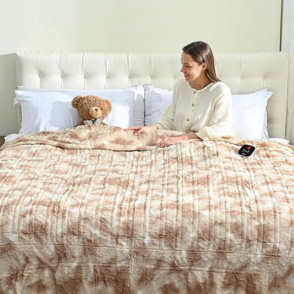 Heated Electric Blankets - Soft Flannel Heating Throw Heating Electric Blanket Full Size 77" × 84" Champagne - Faux Fur & Sherpa