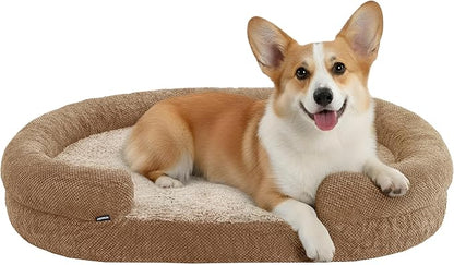 Large Dog Bed for Dogs Medium & Large, 35in Orthopedic Washable Dog Bed with Memory Foam, XL Calming Bolster Dog Couch Sofa, Round Donut Pet Bed with Removable Cover