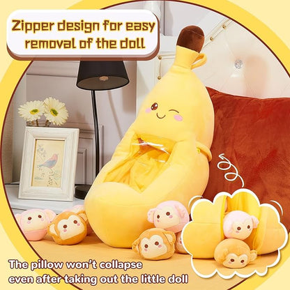 Lewtemi Cute Banana Pillow Kawaii Stuffed Animal Removable Emotional Plush Support Cat Dinosaur Gift for Home Room Positive Decor(Banana)