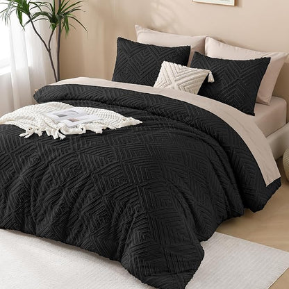 Andency Oversized King Comforter 128''x120'', 3 Pieces Black Boho Bedding Set & Collections, All Season Soft Farmhouse Tufted Fluffy Bed Set (1 Comforter, 2 Pillowcases)