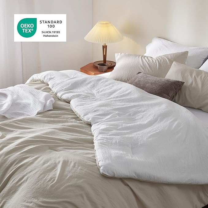 Bedsure King Comforter Set, Beige White Soft Prewashed Bedding for All Seasons, 3 Pieces GentleSoft™ Bed Set, 1 Lightweight Comforter (104"x90") and 2 Pillowcases (20"x36")