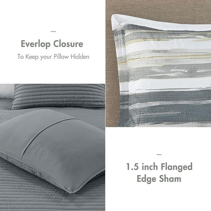 Madison Park Marina Comforter Quilt Combo Set - Modern Luxury Design, All Season Down Alternative Bedding, Matching Shams, Decorative Pillows, King/Cal King(104"x92"), Yellow 8 Piece