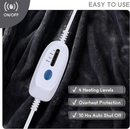 Heated Blanket Electric Blanket Full Size 72''x84'' with 4 Heating Levels, 10 Hour Auto Shut Off, Machine Washable, Soft Flannel Warming Blanket for Couch, Bed, Office - Dark Grey