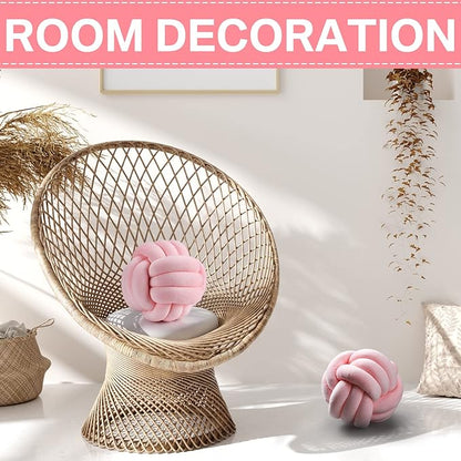Namalu 2 Pieces Knot Ball Pillows Round Plush Aesthetic Cushion Pillows Soft Stress Relieving Cute Decorative Knotted Pillows for Kids Bed Sofa Bedroom Decor (Light Pink, 7.87 Inches)