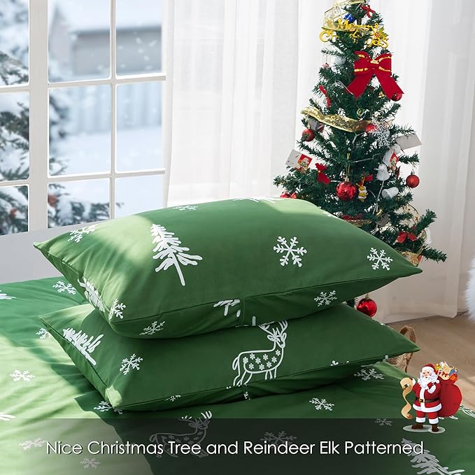 COTTEBED Christmas Tree Comforter Sets Twin/Twin XL Size, Soft Polycotton Reindeer Elks Bedding Down Alternative Comforters for Kids Children Boys Girls Teen College Dorm Signal Bed
