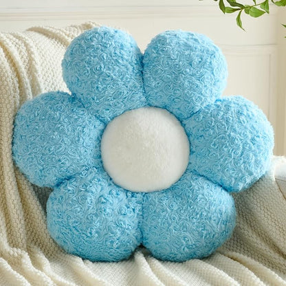 Flower Pillows, Decorative Throw Pillow with Soft Plush for Couch, Flower Shaped Pillow Home Decor Daisy Pillow for Bed (Blue, 19.6 Inches)