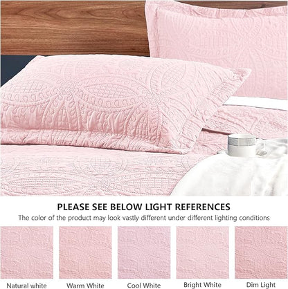 Love's cabin King Size Quilt Set Pink Bedspreads - Soft Bed Summer Lightweight Bedspread Comforter - Modern Style Coin Pattern Coverlet for All Season - 3 Pieces (1 Quilt, 2 Pillow Shams)