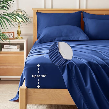 Newspin King Comforter Set Blue - Bed in a Bag King Size 7 Pieces, All Season Bed Set, Fluffy Comforter Set with Sheets, Sheet Set Quilt Blanket, Pillowcases & Shams