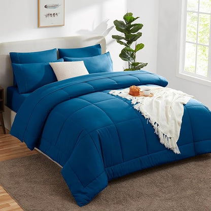 CozyLux King Size Comforter Set Teal, 7 Pieces Bed in a Bag, Teal Comforter King Size, All Season Bedding Sets with Stitch Quilted Comforter, Flat Sheet, Fitted Sheet, Pillowcases