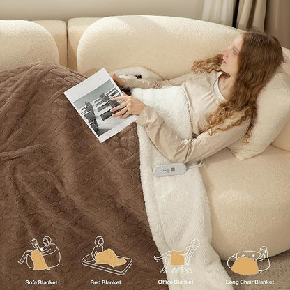 Full Size Heated Blanket 72"X84" Brown - Soft Thick Warm Sherpa Electric Blanket with 6 Fast Heating Levels & 10hrs LED Timer Auto Off for Women, Washable & ETL Certified for Bed Couch