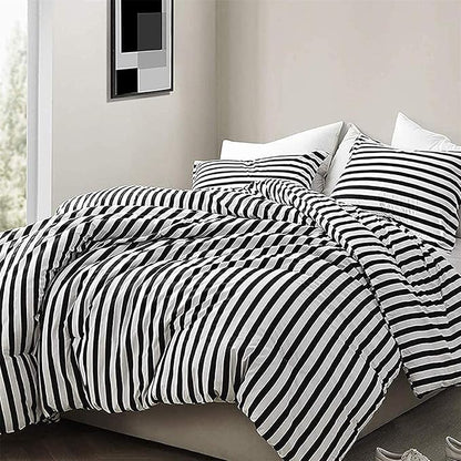 Cottonight Striped Comforter Set Queen White and Black Striped Comforter Full Vertical Modern Cotton Soft Breathable Bedding Comforter Set for Women Men Adults Kids