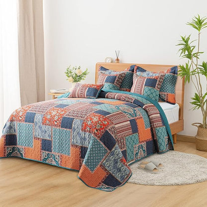 BEDIFANY 3 Pieces Cotton King Size Quilt Sets, Lightweight Bedspread King Size Soft Farmhouse King Quilt Bedding Sets for Bed Decorations for All Seasons,Orange