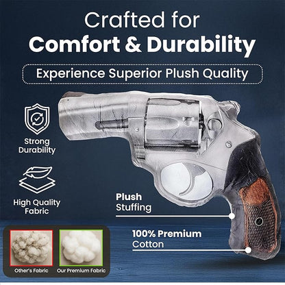 Caliber Gourmet Hug Soft Tactical Revolver Gun Cushion, Cotton, Plush Stuffed, Throw Pillow | Gun Lovers, Decorative, One Size, Plush Cushion Design | Ideal as a Decorative Pillow for Home