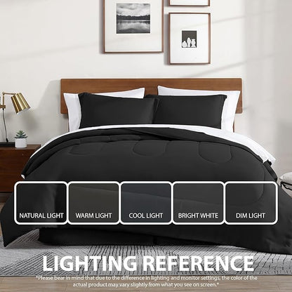 Cathay Home Basic Bedding Home Essential Ultra Soft Lightweight 8PC Wrinkle Resistant Microfiber Bed in a Bag Set (Includes Complete Sheet Set, Comforter Set & Bedskirt) - Full, Black