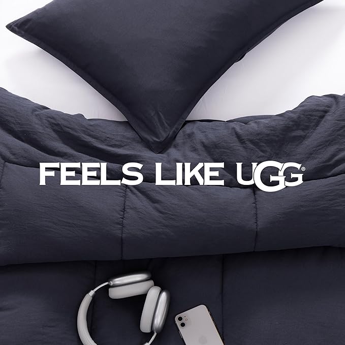 UGG Leonora Comforter Set with 1 Pillow Sham Lightweight Down Alternative Blanket Reversible All Season Washable and Hypoallergenic Bedding Set for College Dorm, Twin/Twin XL, Navy Blue