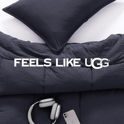 UGG Leonora Comforter Set with 1 Pillow Sham Lightweight Down Alternative Blanket Reversible All Season Washable and Hypoallergenic Bedding Set for College Dorm, Twin/Twin XL, Navy Blue