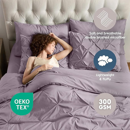 Nestl Full Size Comforter Set 7 Piece - Pinch Pleated Bedding Sets Full Dusty Purple, All Season Bed in a Bag Full Size Bed Set, Full Size Bed Sheets and Comforter Set with Pillowcases and Shams
