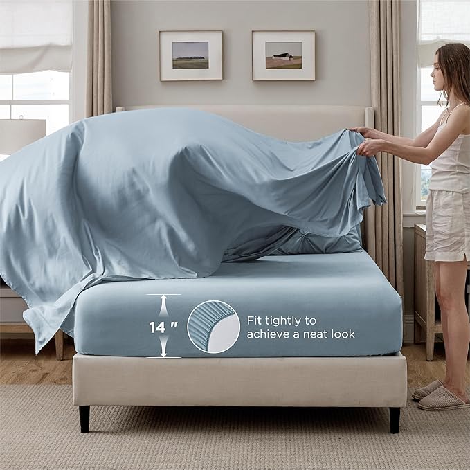 Bedsure King Size Comforter Set Light Blue - Bed in a Bag Bedding Set 7 Pieces, GentleSoft™ Pintuck Bed Set Gift for Family, Pinch Pleat Light Blue Comforter with Sheets, Pillowcases & Shams