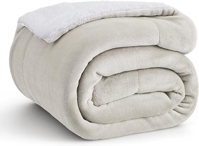 Bedsure GentleSoft Sherpa Fleece Throw Blanket for Couch - Thick and Warm Throw for Women and Men, Soft Fuzzy Plush Blanket for Winter, Non-Heated, Linen, 50x60 Inches