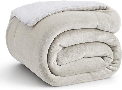 Bedsure GentleSoft Sherpa Fleece Throw Blanket Twin Size for Couch - Thick and Warm Throw for Women and Men, Soft Fuzzy Plush Twin Blanket for Winter, Non-Heated, Linen, 60x80 Inches