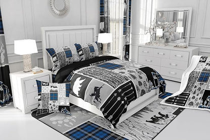 Erosebridal Western Comforter Set Queen,Bear Horse Cowboy Bedding Set,Royal Blue Buffalo Grid Plaid Quilt,Rustic Famrhouse Duvet Insert Dream Catcher Arrow Decor 3Pcs for Kids Boys Teens Bedroom