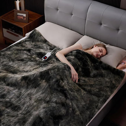 Guohaoi Heated Blanket Electric Throw, Soft Faux Rabbit Fur Electric Blanket with 10 Heating Levels 5 Sitting Timer Auto Off, Cozy Warm Heating Blankets, Machine Washable(62"×84" Dark Grey)