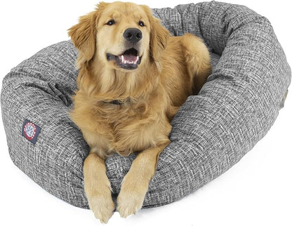 Majestic Pet 32 Inch Bagel Calming Dog Bed Washable – Cozy Soft Round Dog Bed with Spine Support for Dogs to Rest Their Head - Fluffy Donut Puppy Mat 32x23x7 (Inch) Medium – Lt. Black