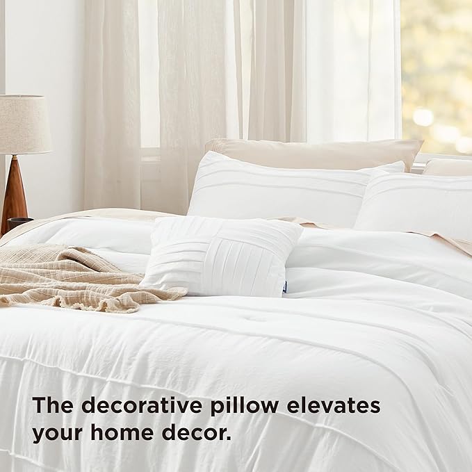 Bedsure Full Comforter Set - 4 Pieces Pinch Pleat Bed Set, White Boho Bedding for All Season, 1 Soft Comforter, 2 Pillowcases, 1 Decorative Pillow