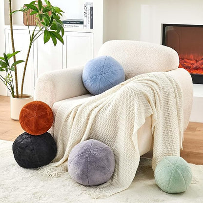 Uvvyui Sage Green Ball Pillow, 11.8" Cute Round Throw Pillow Faux Rabbit Fur Room Decorative Throw Pillow, Ball Shaped Pillow Plush Cushion for Couch, Sofa, Bedroom