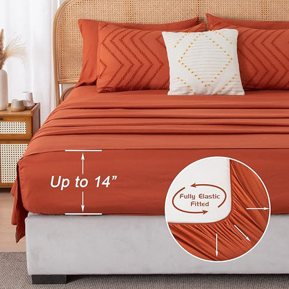 Litanika Oversized Queen Size Comforter Set with Sheets Burnt Orange - 7 Pieces Bed in a Bag Oversized Queen Boho Tufted Complete Bedding Sets with Comforter, Sheets, Pillowcases & Shams