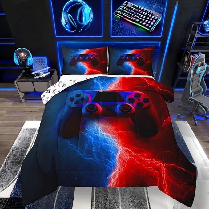 Erosebridal Boys Bedding Sets - Queen Size Gaming Comforter Sets, Toddler Bedding Set, Red Blue