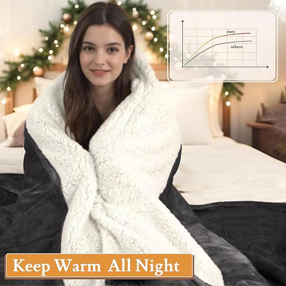 Electric Heated Blanket 62"x84" Twin Size Flannel & Sherpa - 4 Heat Settings & 10H Auto Shut Off for Safe Overnight Use, Fast Heating, Machine Washable for Bed, Couch, Office - Dark Gray