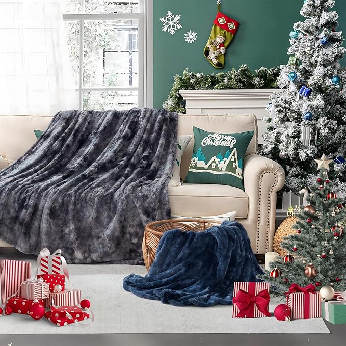 Sealy Electric Blanket Queen Size, Faux Fur & Flannel Heated Blanket with 10 Heat Setting & 1-12 Hour Auto Shut Off, Fast Heating Blanket, Machine Washable, Grey, 84 x 90 Inch
