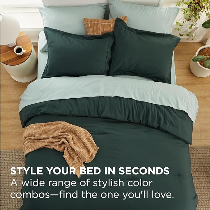 Bedsure King Size Comforter Set - 7 Pieces Forest Green King Bedding Set for All Seasons, Boho Contrasting Design Bed in a Bag with Comforter, Sheets, Pillowcases & Shams