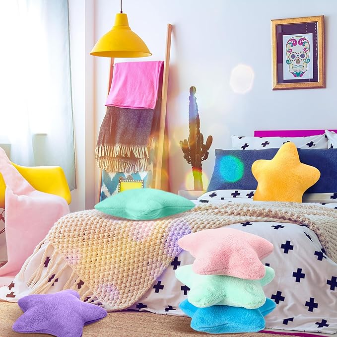8 Pack Star Shaped Throw Pillow Gifts Decorations Mix Star Plush for Bed Sofa Cute Throw Pillow Plush for Floor Room Sleepover Bedroom Living Room(Cute)