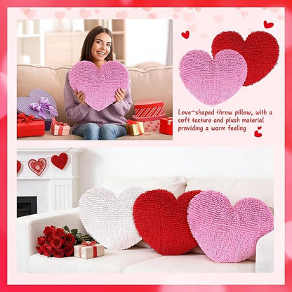 Cumule 3Pcs Valentine's Day Heart Pillows Plush Large Love Heart Pillows Red Ivory Pink Pillows for Valentines Day Living Room Bedroom Decor
