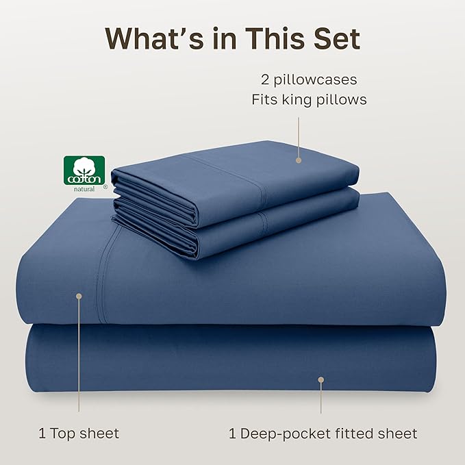 California Design Den Luxury King Size Sheet Set - 100% Cotton, 600 Thread Count Deep Pocket King Sheets, Hotel-Quality Bedding with Sateen Weave - Royal Navy Blue