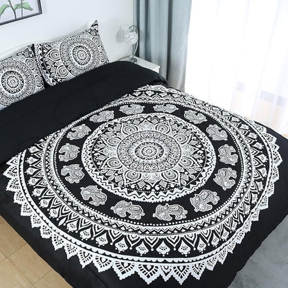 uxcell 3-Piece Bohemian Black Comforter Sets - 3D Printed Bohemia Themed - All-Season Down Quilted Duvet - Reversible Design - Includes 1 Comforter, 2 Pillow Cases Full