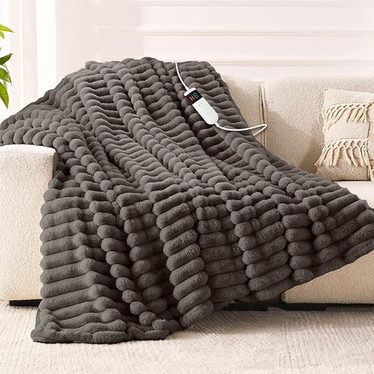 Heated Blanket Electric Throw 50″x60 ″Inch - Thick Striped Flannel Electric Blanket,10 Heating Levels, 1-12 Hours Auto Off, Fast Heating Heating Blanket with Overheat Protection.